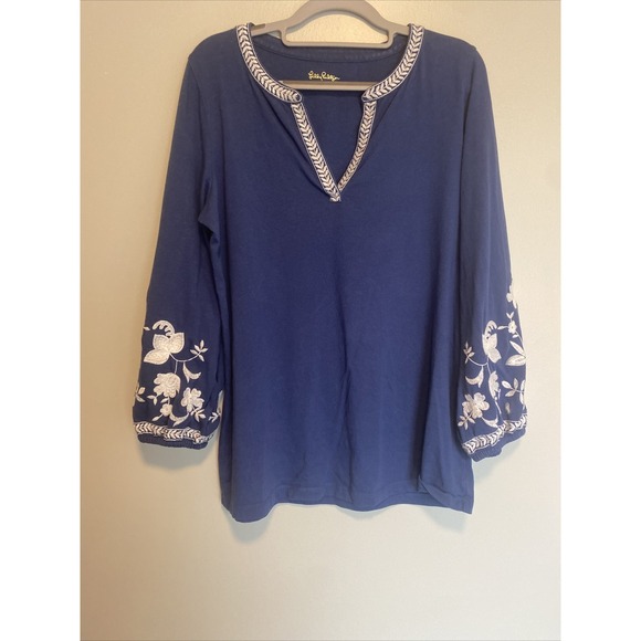 Lilly Pulitzer Tops - Lilly Pulitzer Kacia Knit Tunic Oyster Bay‎ Navy Size M